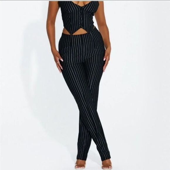 Naked Wardrobe The Pinstripe Cigarette Pants in Black - Picture 2 of 13